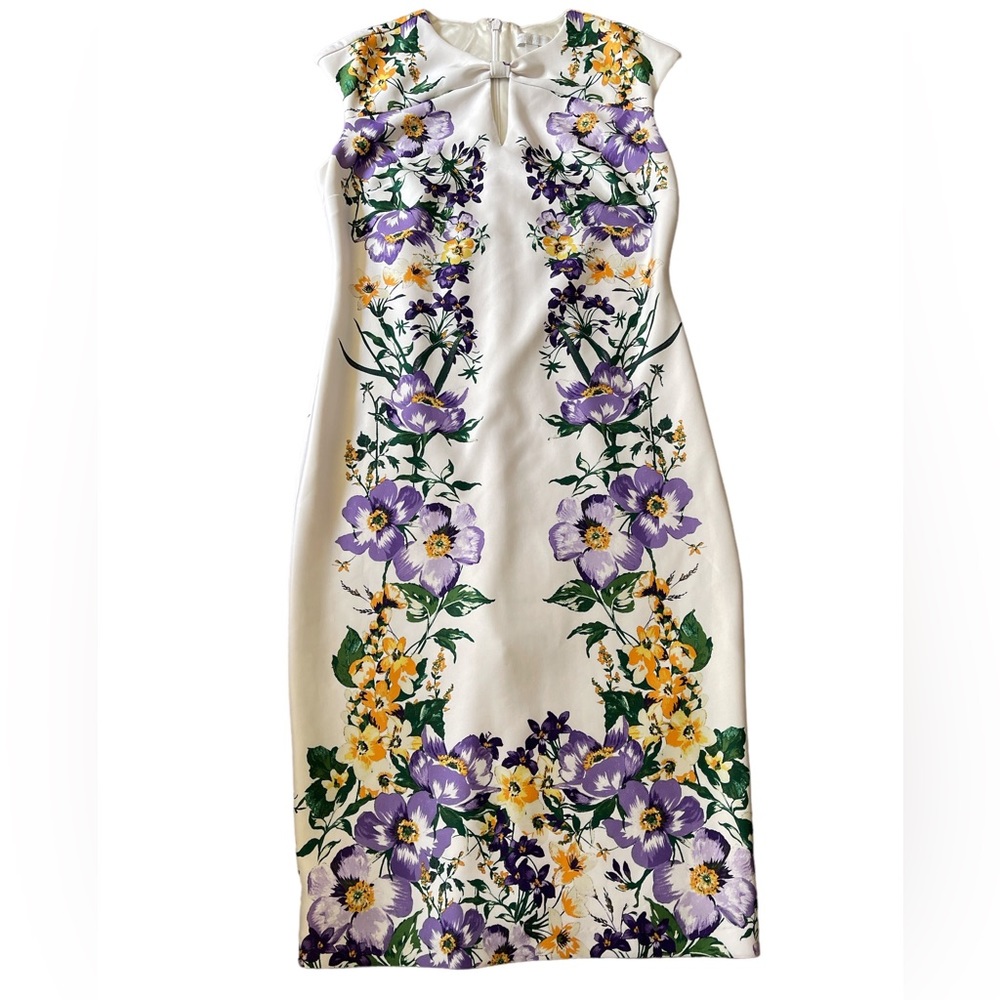 New York & Company Stretch Sleeveless White with Floral MIDI dress